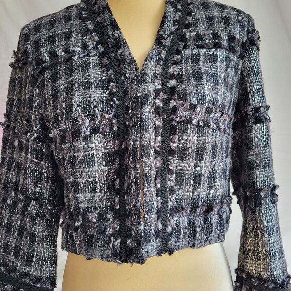 Indikka Black and Silver Tweed Cropped Blazer Jacket Size M - Picture 2 of 12